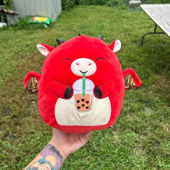Squishmallows Original 12-Inch Baiden Red‎ Dragon with Boba Drink - Picture 1 of 7